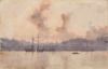 Tuke, Henry Scott, RA RWS (1858-1929): Falmouth from Flushing, signed and dated 1906, inscribed bottom left H.S.Tuke 1906, watercolour, 13.9 x 21.6 cms. RCPS Tuke Collection. Loan.