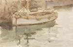 Tuke, Henry Scott, RA RWS (1858-1929): Boats at Falmouth, signed, inscribed Boats at Falmouth on back and signed bottom right H.S.T., watercolour, 14 x 21 cms. RCPS Tuke Collection. Loan.