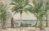 Tuke, Henry Scott, RA RWS (1858-1929): Robbie's Tent, Tobacco Cay, signed and dated 1924, watercolour, 14 x 21.5 cms. RCPS Tuke Collection. Loan.