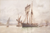 Tuke, Henry Scott, RA RWS (1858-1929): Group of Vessels and Tug, signed and dated 1907, inscribed H.S.Tuke 1907, watercolour, 30.5 x 46 cms. RCPS Tuke Collection. Loan.