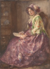 Tuke, Henry Scott, RA RWS (1858-1929): Lady in Period Costume, signed and dated 1922, inscribed H. S. Tuke 1922, watercolour, 35.4 x 25.4 cms. RCPS Tuke Collection. Loan.