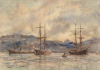 Tuke, Henry Scott, RA RWS (1858-1929): Ships in Falmouth Harbour, watercolour, 18 x 25 cms. RCPS Tuke Collection. Loan.