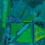 Frost, Anthony : (Green) Off beat harmony (glued together), signed and dated 1990, acrylic on nylon, rope and canvas, 76 x 76 cms. Presented by Pye, Brenda. Bequest.