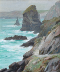 Holgate, Thomas Wood 1869-1954: Bedruthan Steps, signed, oil on canvas, 29 x 24 cms.