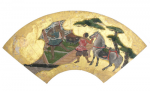 Unknown artist: Oriental Fan Design with military figures, gold leaf, gouache and ink, 20.5 x 51.5 cms.