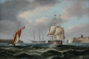 Spencer, Richard Barnett (d.1874): Ship of the Line leaving Portsmouth, oil on canvas, 22.9 x 33 cms. Presented by De Pass, Alfred A.