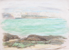 Martin, William A. (1899-1988): A coastal scene with townscape, pastels, 16 x 22.1 cms. Presented by Moss, Ruth. Bequest.