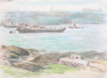 Martin, William A. (1899-1988): A port scene with ship, pastels, 15.1 x 20.4 cms. Presented by Moss, Ruth. Bequest.