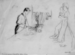 Heath, Isobel (1908-1989): Sketch of workers - Camouflage works, signed, inscribed Sketch of workers. Camouflage works. R28 10.15am The cup of tea. I Heath, pencil, 25.5 x 34.5 cms. Presented by Diane Saxon in memory of Colin Bramley Parker in 2005.