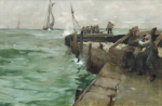 Brangwyn, Sir Frank RA RWS HRSA PRBA ROI RSW HRMS (1867-1956): Constructing South Pier, Mevagissey, signed and dated 1888, oil on canvas, 51 x 76 cms. Heritage Lottery Fund, the National Art Collections Fund, and the MLA/V & A Purchase Grant Fund. © Estate of the artist. All rights reserved 2011 / Bridgeman Art Library.