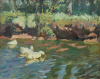 Simpson, Charles Walter (1885-1971): Sunny bank - ducks feeding, signed, oil on canvas, 41 x 51 cms.