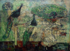 Thomas, Martina (1924-1995): Peacocks at Slindon College, Near Arundel, signed, inscribed signed on reverse, oil on hardboard, 45.8 x 61 cms. Presented by Mellon, Eric James NDD/Hon Fellow CPA.