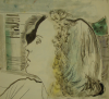 Agar, Eileen (1899-1991): A portrait - possibly Lee Miller, signed, watercolour and ink, 23 x 25.5 cms.