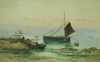 Carter, Richard Harry (Henry) (1839-1911): Fishing boats under a harvest moon, signed, watercolour, 33 x 49 cms.