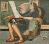 Whicker, Fred (1901-1966): Gwen reading the paper, signed and dated 1950, tempera, 44 x 50 cms. Presented by Jane Beecroft.