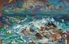Strang, Michael J. (born 1942): Waves Breaking on Clodgy Point, St Ives, signed and dated 1995, oil on hardboard, 10 x 15.3 cms. Presented by the artist.