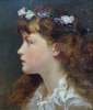 Anderson, Sophie (1823-1903): A sketch of a young girl with a garland of flowers in her hair, signed, oil on board, 30.5 x 24.5 cm.