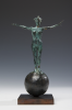 Shaw, Tim: Figure on ball, signed and dated 2010, bronze with steel base (number 1 of an edition of 16), 19.5 cms high.