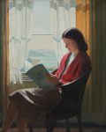 Jameson, Frank (1899-1968): A quiet read, signed, oil on canvas, 53 x 65.5 cms.