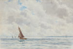 Ingram, William Ayerst (1855-1913): Sailing on the Carrick Roads, signed, watercolour, 36 cms x 54.5 cms.