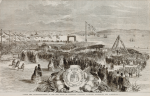 Unknown artist (19th century): Laying the foundation stone of the new docks at Falmouth, dated 1860, inscribed Laying the Foundation-Stone of the new docks at Falmouth - Viscount Falmouth addressing the assemblage, wood engraving, 26.4 x 40 cms. Presented by Lister, Mr Martin.