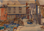 Whicker, Gwendoline J. (1900-1966): Custom's House Quay, Falmouth, signed, watercolour on board, 25 x 35.5 cms. Presented by Beecroft, Jane and Esme.