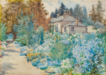 Tuke Sainsbury, Maria (1861-1947): Garden in full bloom, signed, Watercolour, 25.5 x 36 cms.