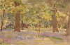 Tuke, Henry Scott, RA RWS (1858-1929): Woodland Scene, signed and dated 1917, inscribed H.S.T and D bottom right May 24.1917, watercolour, 13.9 x 21.4 cms. RCPS Tuke Collection. Loan.