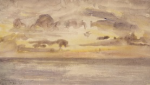 Tuke, Henry Scott, RA RWS (1858-1929): Sunrise from Swanpool, signed and dated 1910, inscribed S.Tuke bottom right and dates 1910., watercolour, 11.5 x 20.3 cms. RCPS Tuke Collection. Loan.