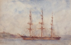 Tuke, Henry Scott, RA RWS (1858-1929): Sailing Ship, watercolour, 14 x 21.7 cms. RCPS Tuke Collection. Loan.