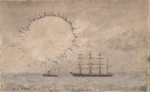 Tuke, Henry Scott, RA RWS (1858-1929): Tug towing ship, signed, watercolour, 7.9 x 12.7 cms. RCPS Tuke Collection. Loan.