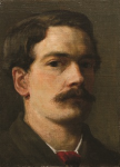 Tuke, Henry Scott, RA RWS (1858-1929): Self Portrait, dated 1881, inscribed Florence 1881, oil on canvas laid down, 23 x 17 cms. RCPS Tuke Collection. Loan.