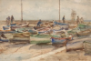 Tuke, Henry Scott, RA RWS (1858-1929): Boats at Cassis, signed and dated 1926, watercolour, 16.5 x 25. RCPS Tuke Collection. Loan.