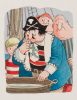 Ryan, John (1921-2009): Illustration from 'Pugwash and the Ghost Ship', dated 1962, watercolour and indian ink, 10 x 8 cms. © John Ryan Estate. Loan.