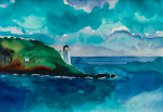 Scott, Rosie: St Anthony's Lighthouse, signed and dated 1998, inscribed For Brenda. Thank you for a lovely day. Rosie Scott, watercolour on paper, 36 x 48 cms. © © of the artist. Bequest.