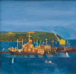 Hewlett, Francis (1930-2012): Falmouth Docks, late afternoon, Oil on panel, 31.5 x 31.7. Presented by Long, M.J.